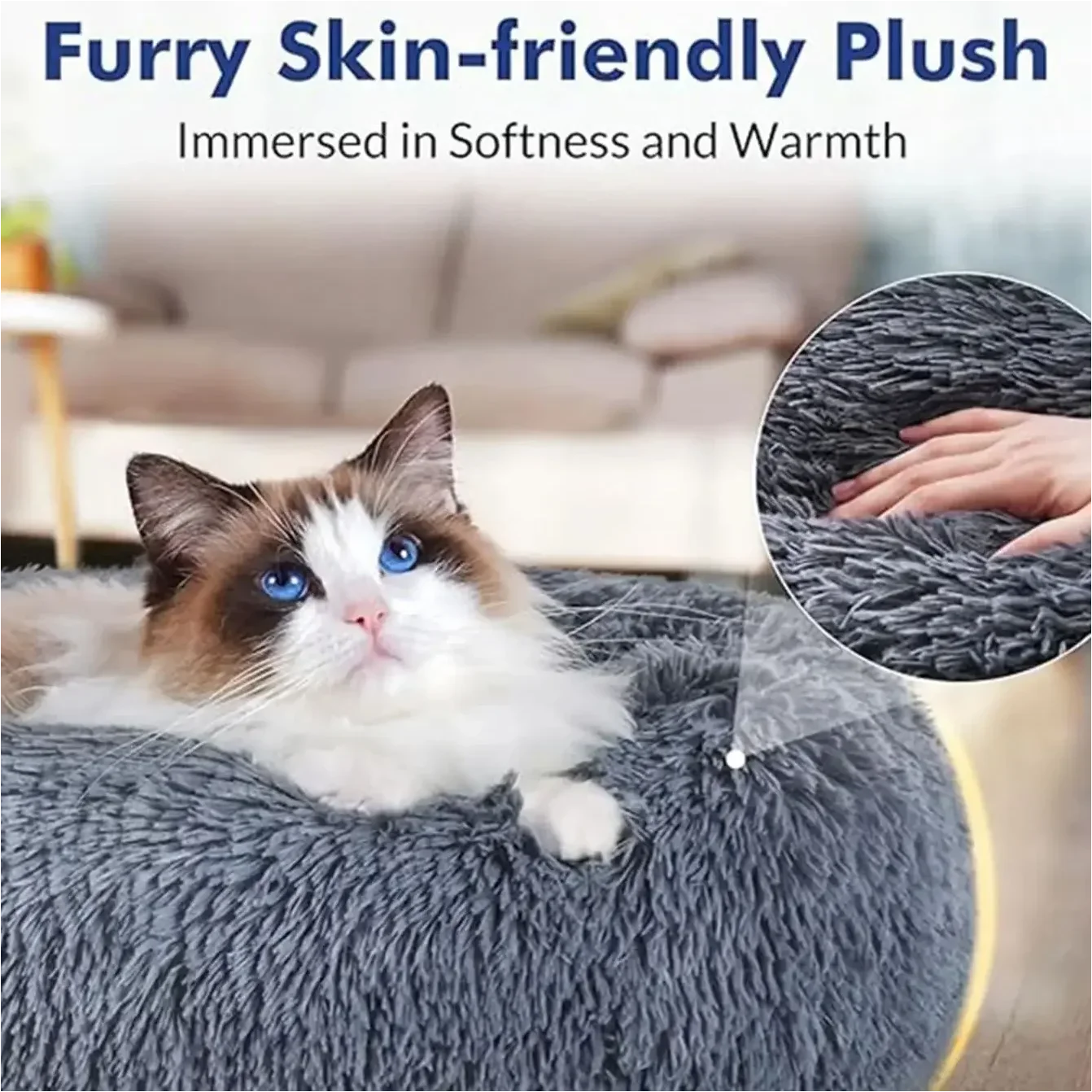 Round Plush Pet Bed Large & Medium Dog Bed, Soft Cat Bed