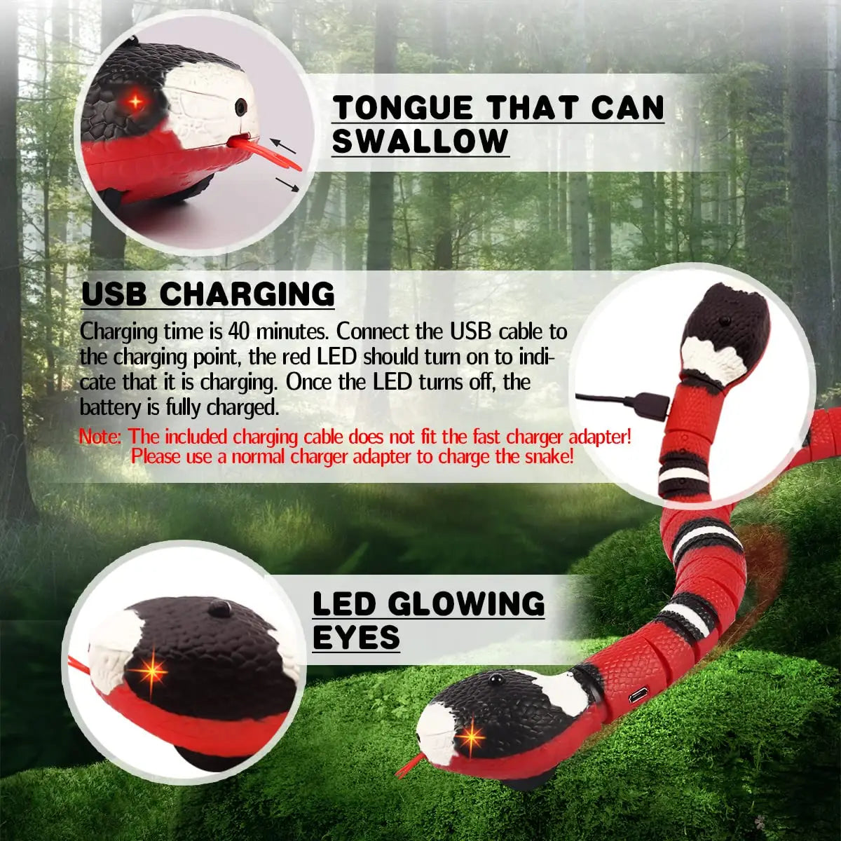 Smart Snake Cat Toy USB Rechargeable Interactive Pet Toy