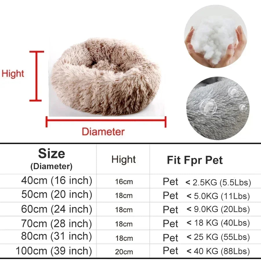 Round Plush Donut Dog Bed  Calming Sofa Bed for Cats & Dogs