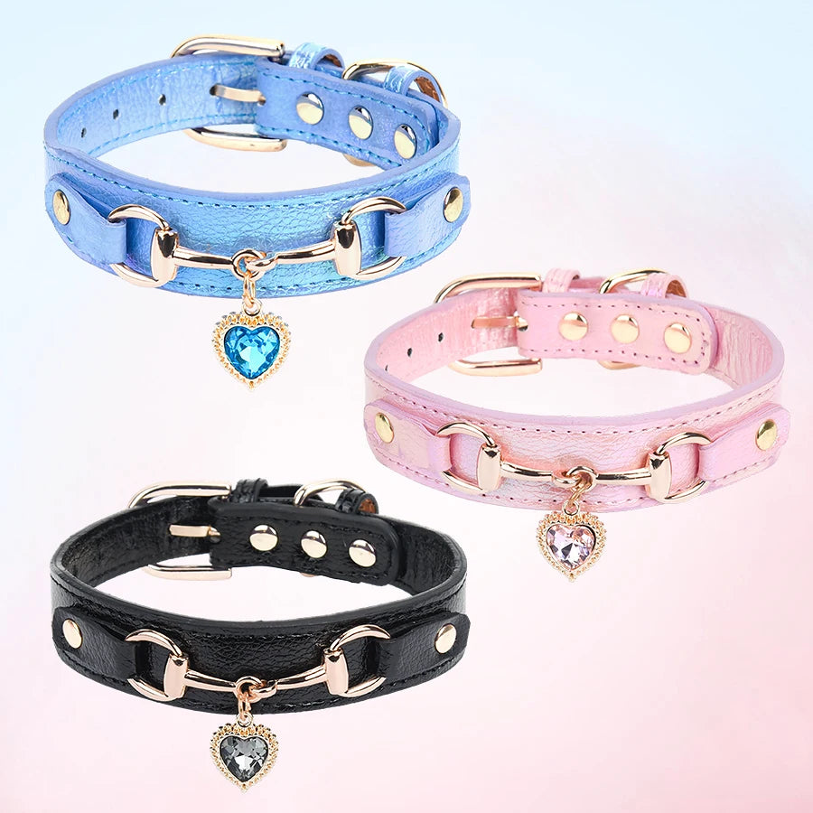Sparkling Heart PU Pet Collar Adjustable Cat & Dog Necklace