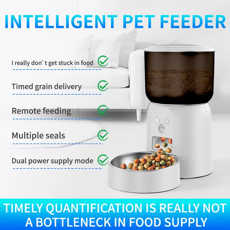 3L Pet Feeder with HD Camera & Stainless Steel Bowl  App Control
