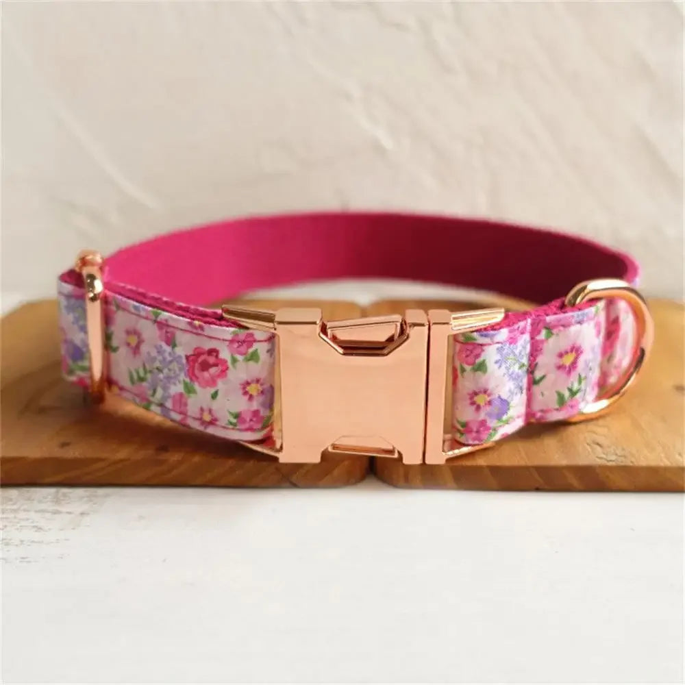 Personalized Pet Collar Adjustable Nameplate ID Tag Pink Flower
