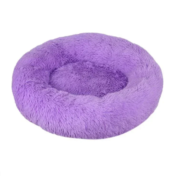 Round Plush Donut Dog Bed  Calming Sofa Bed for Cats & Dogs