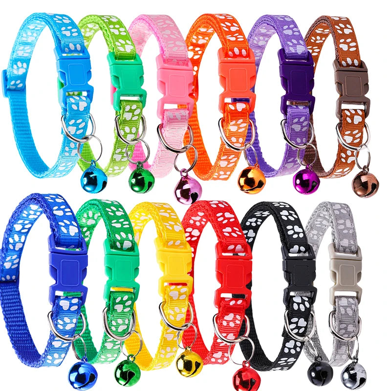 Cute Printed Cat Collars with Bells Adjustable 12pcs Set