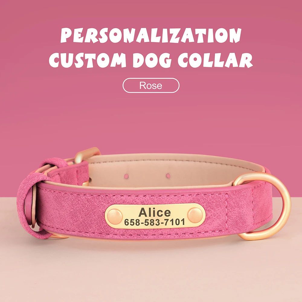 Personalized PU Leather Dog Collar Free Engraved Name ID