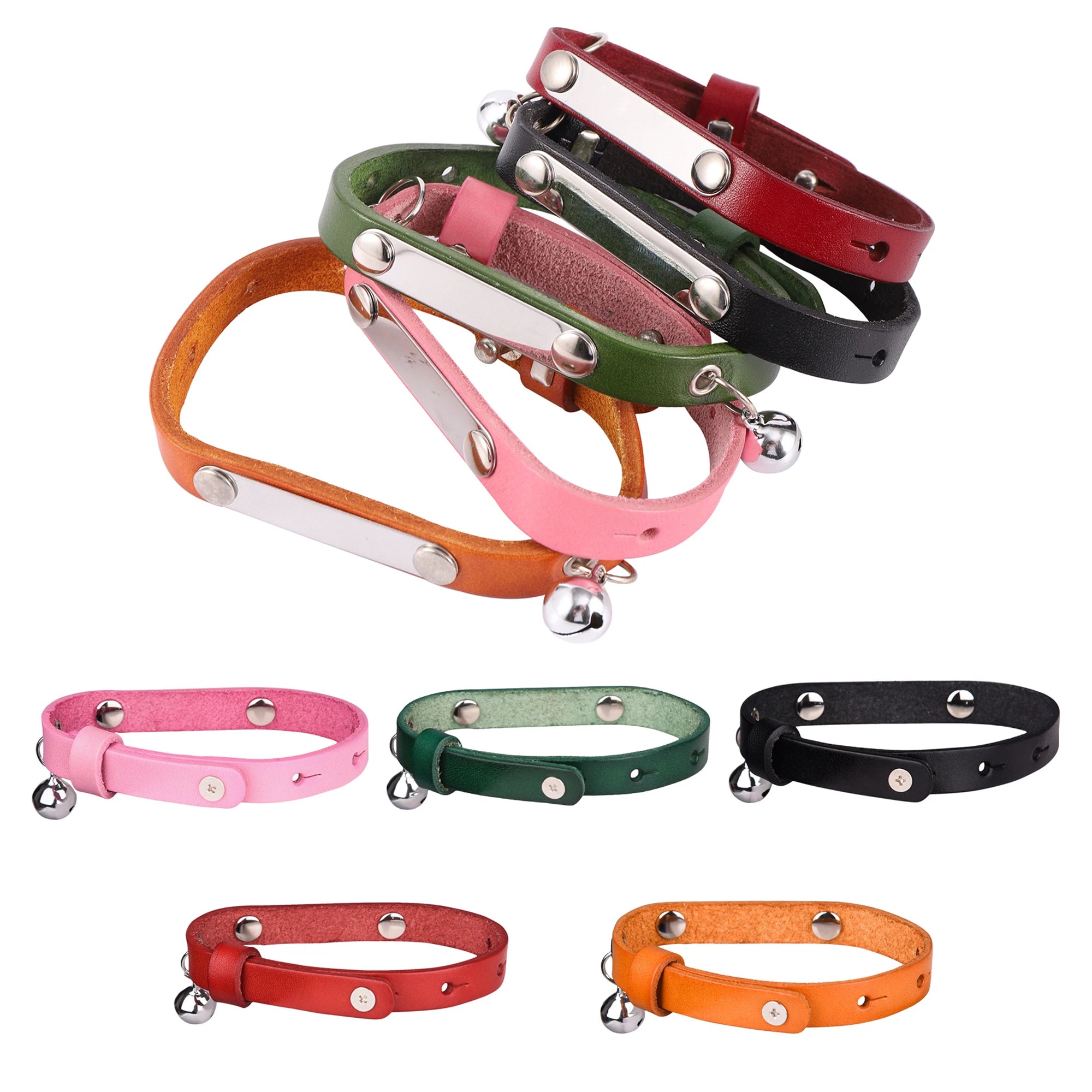 Personalized Leather Cat Collar Adjustable Anti-Loss with Bell