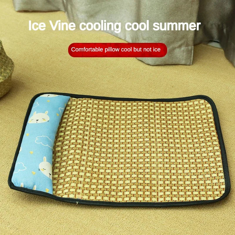 Rattan Woven Pet Bed Cooling Summer Mat for Cats & Small Dogs