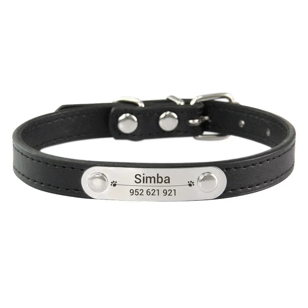 Personalized Dog & Cat Collar Engraved PU Leather ID Collar