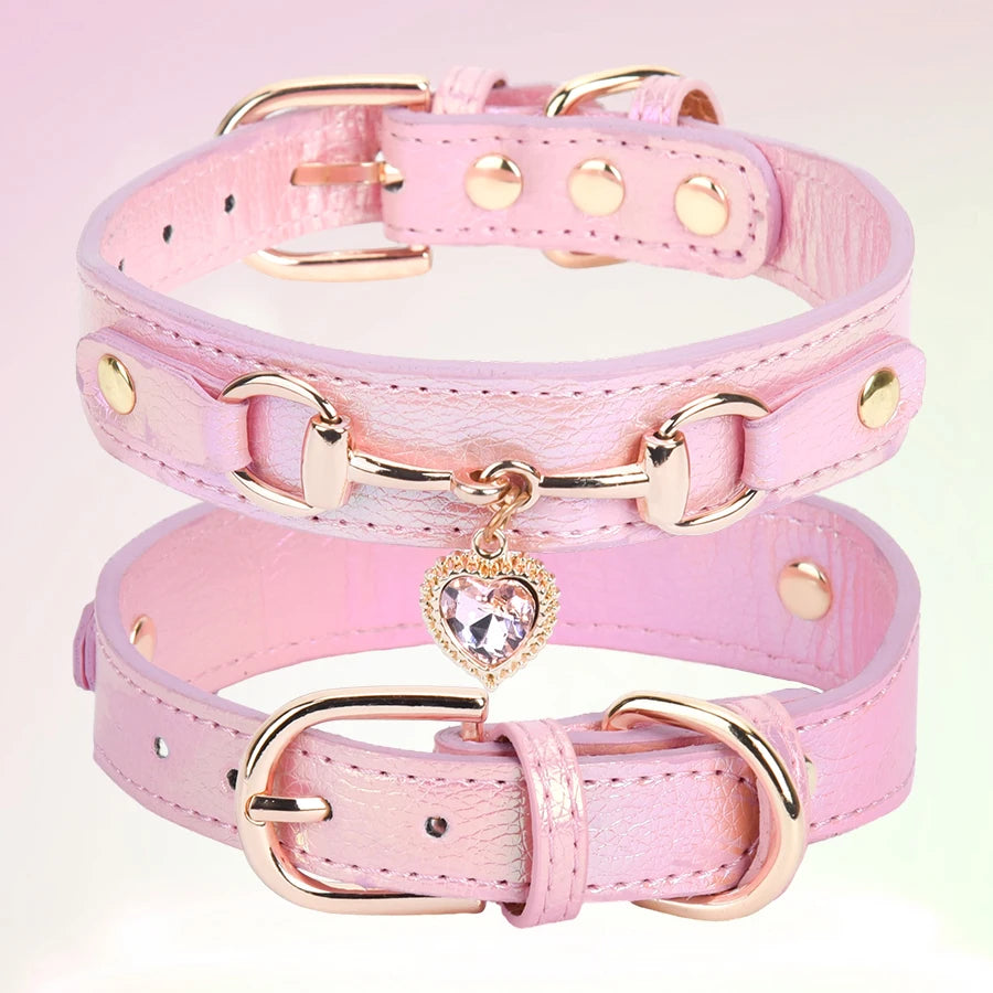 Sparkling Heart PU Pet Collar Adjustable Cat & Dog Necklace