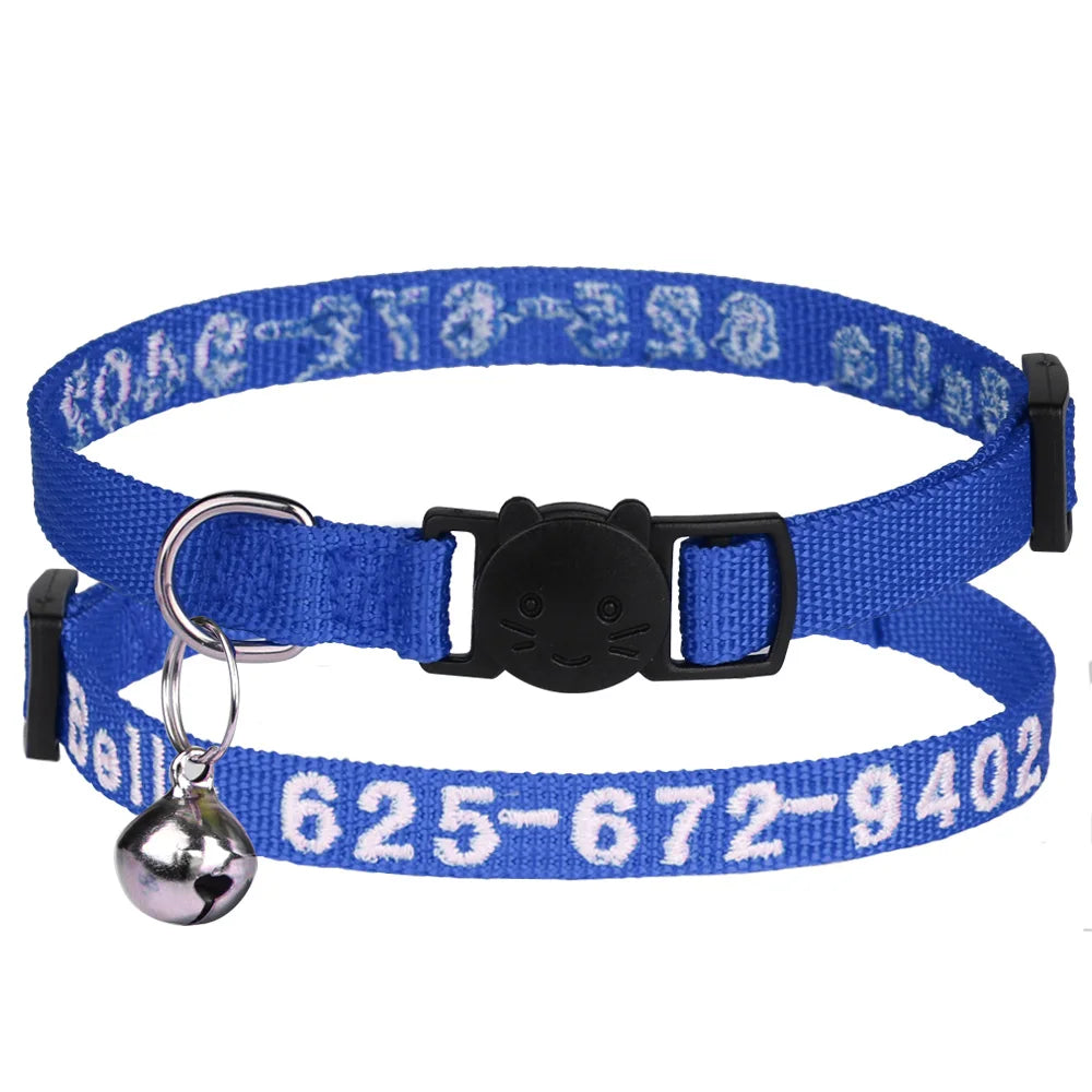 Custom Embroidered Cat & Dog Collar Adjustable Nylon ID Collar