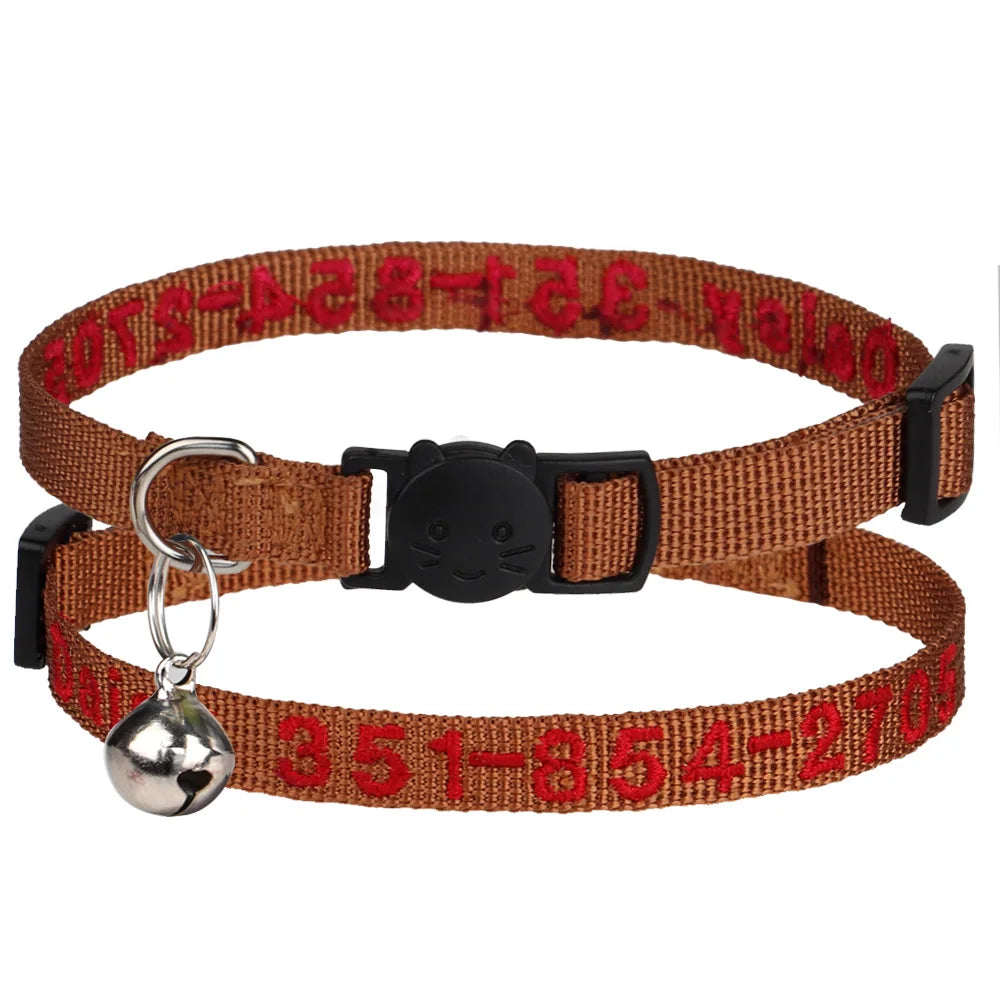 Custom Embroidered Cat & Dog Collar Adjustable Nylon ID Collar