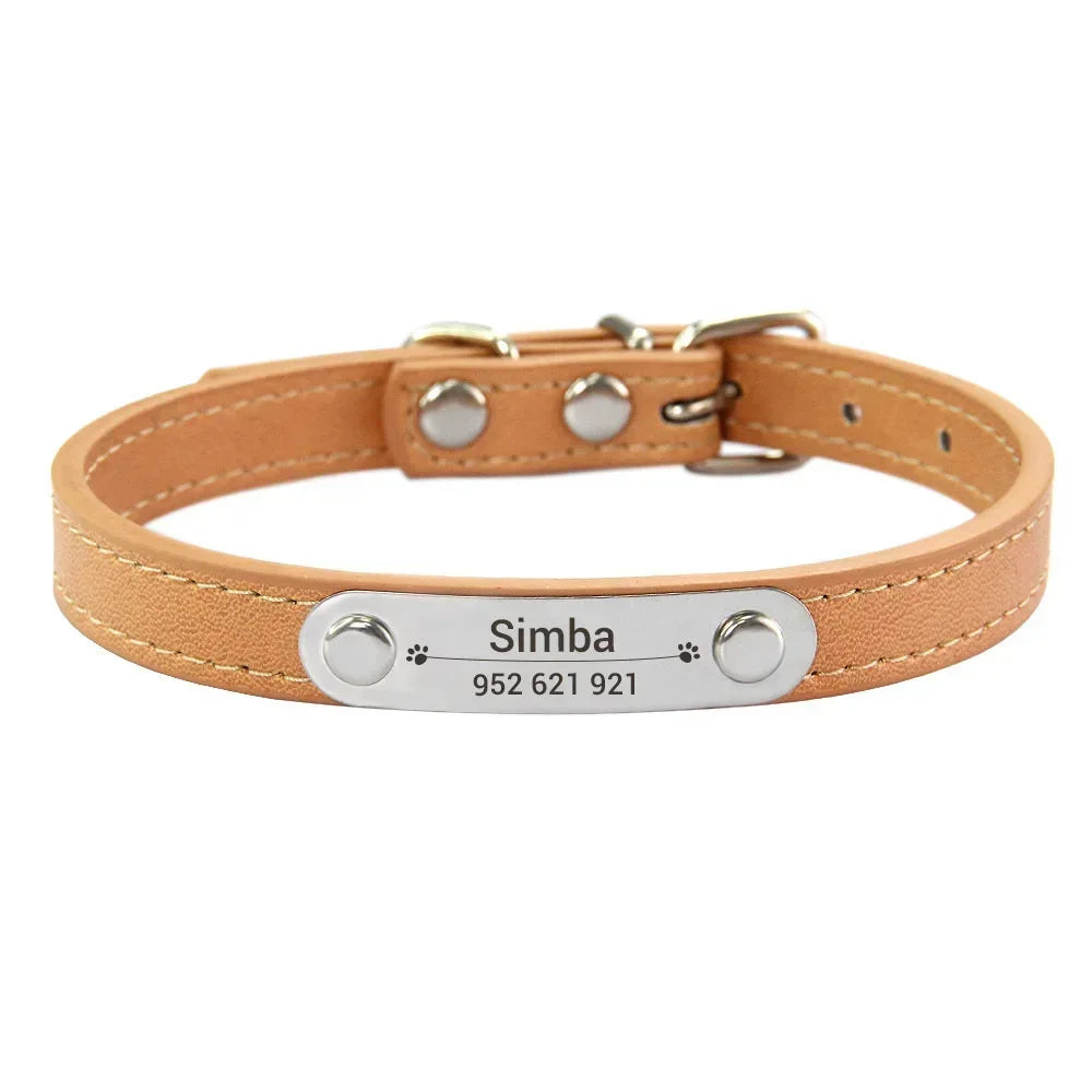 Personalized Dog & Cat Collar Engraved PU Leather ID Collar