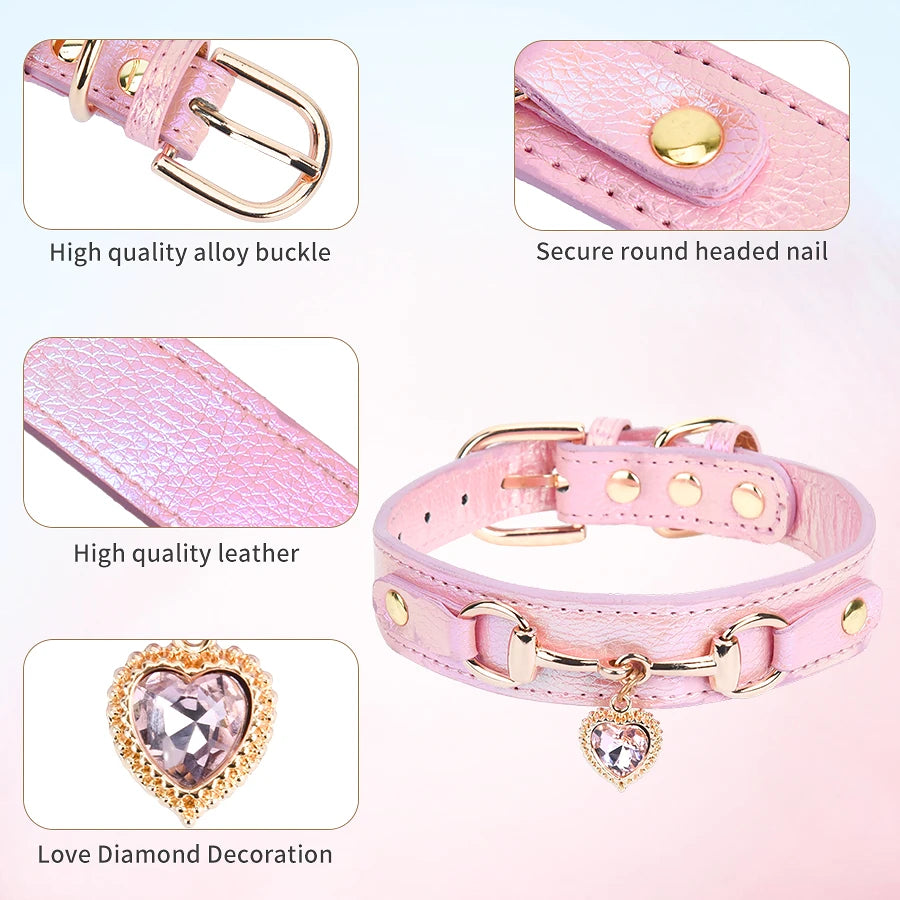 Sparkling Heart PU Pet Collar Adjustable Cat & Dog Necklace