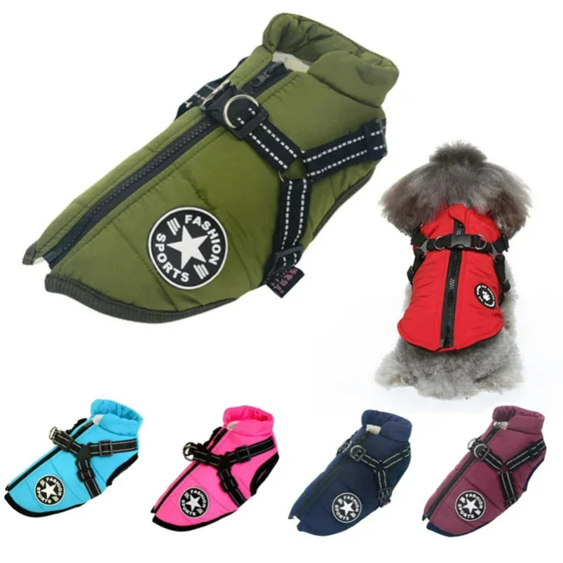 Large Dog Jacket with Harness Waterproof Winter Pet Coat