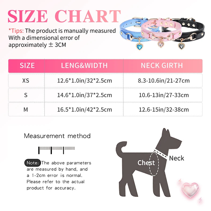 Sparkling Heart PU Pet Collar Adjustable Cat & Dog Necklace