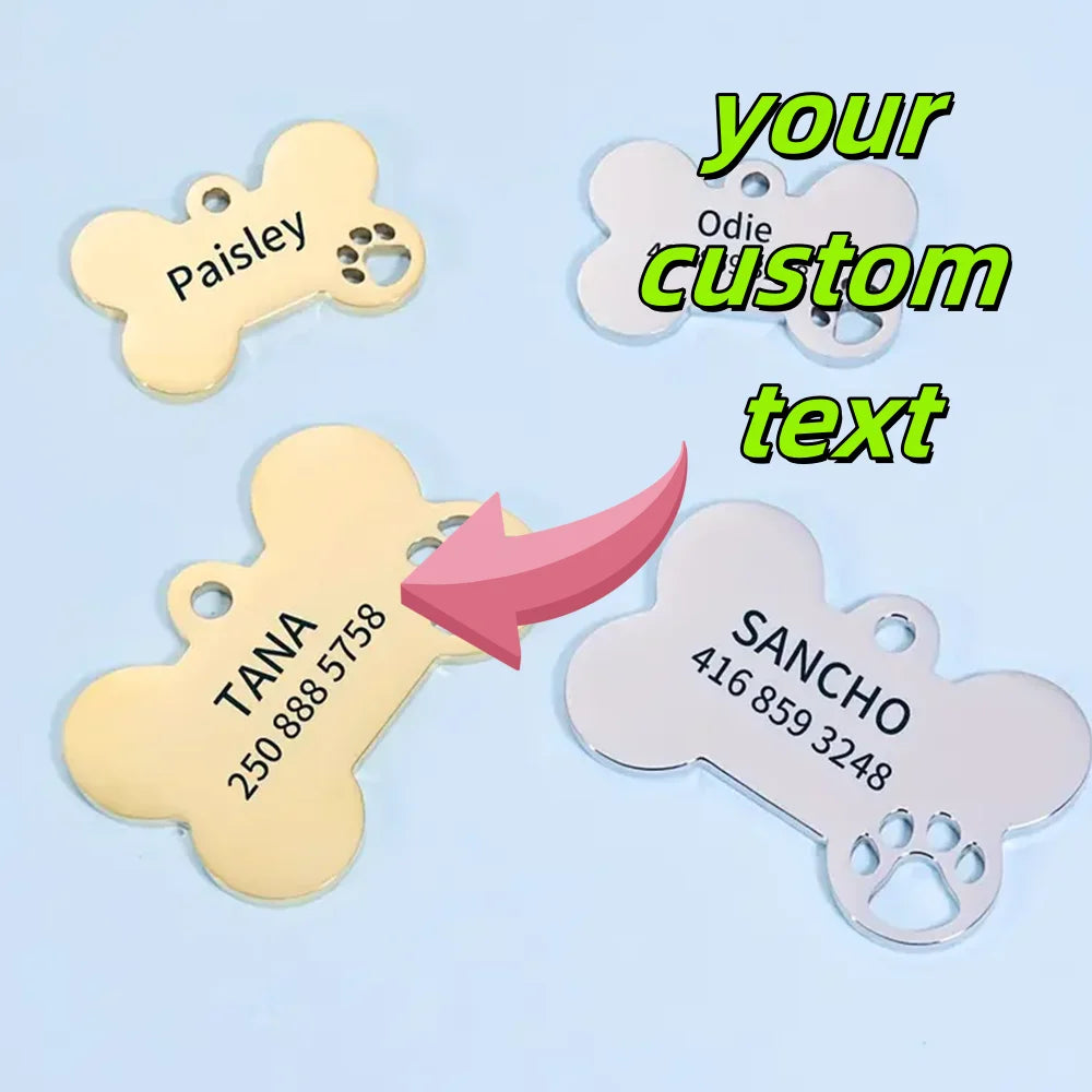 Personalized Pet ID Tag with Bone Pendant Custom Name Tag