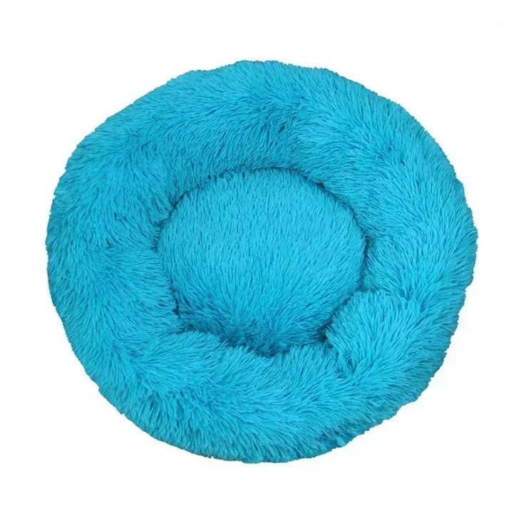 Round Plush Donut Dog Bed  Calming Sofa Bed for Cats & Dogs
