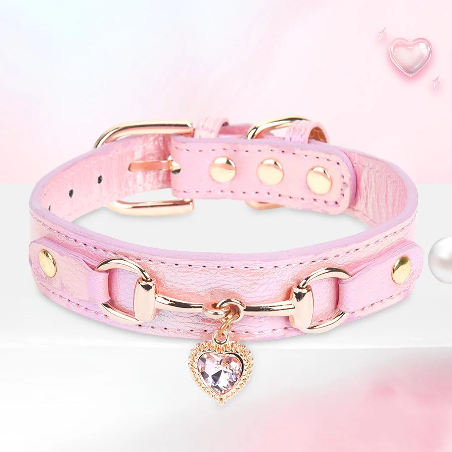 Sparkling Heart PU Pet Collar Adjustable Cat & Dog Necklace