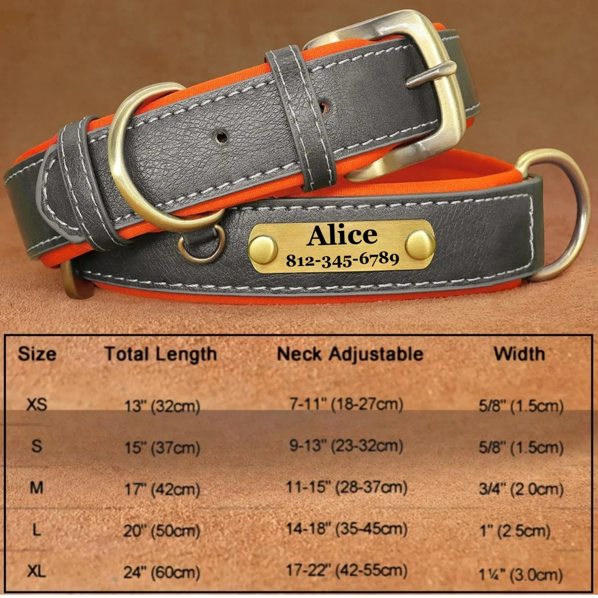 Customizable Leather Dog Collar Engraved Nameplate & ID Tag
