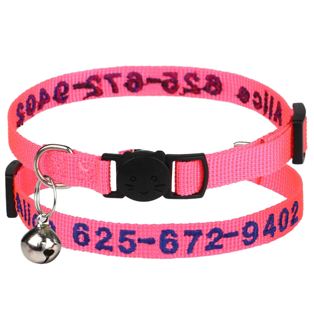 Custom Embroidered Cat & Dog Collar Adjustable Nylon ID Collar