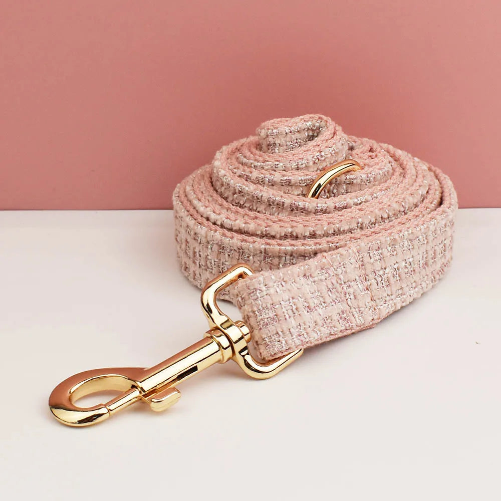 Customized Pink Velvet Dog Collar Set Engraved ID Nameplate