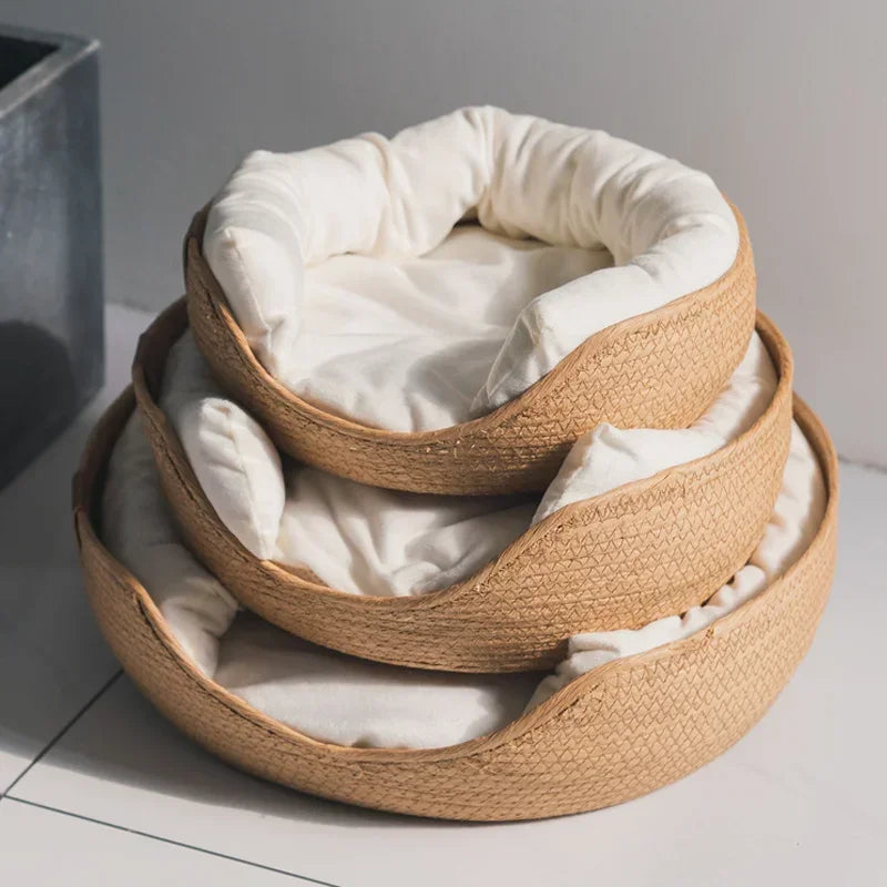 Bamboo Woven Pet Bed  Soft Removable Cushion Dog & Cat Sofa