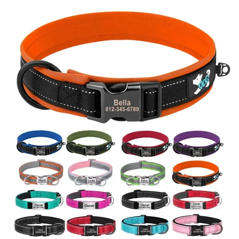 Reflective Personalized Pet Collar Engraved ID Nylon Design