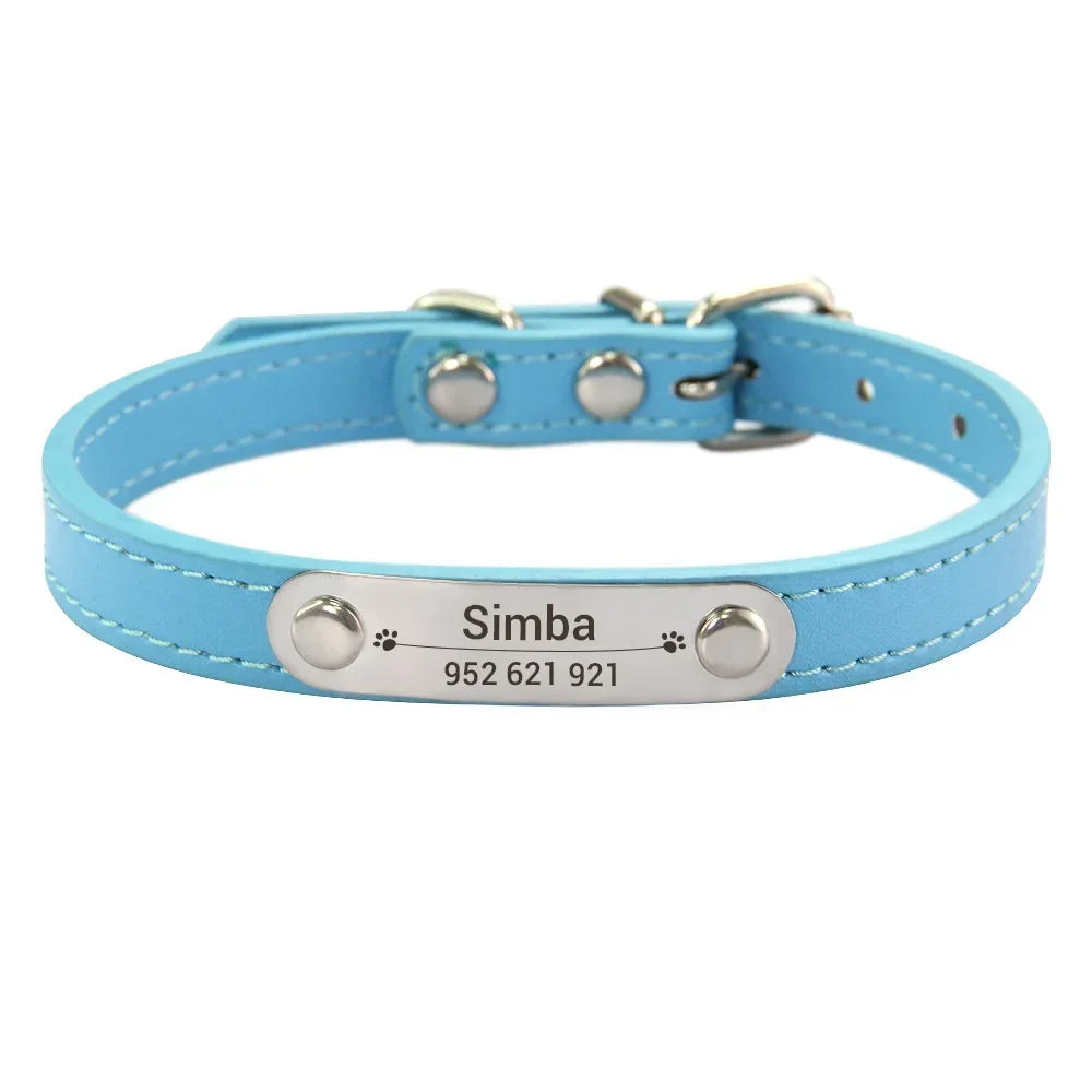 Personalized PU Leather Dog Collar Custom Name ID 16 Colors