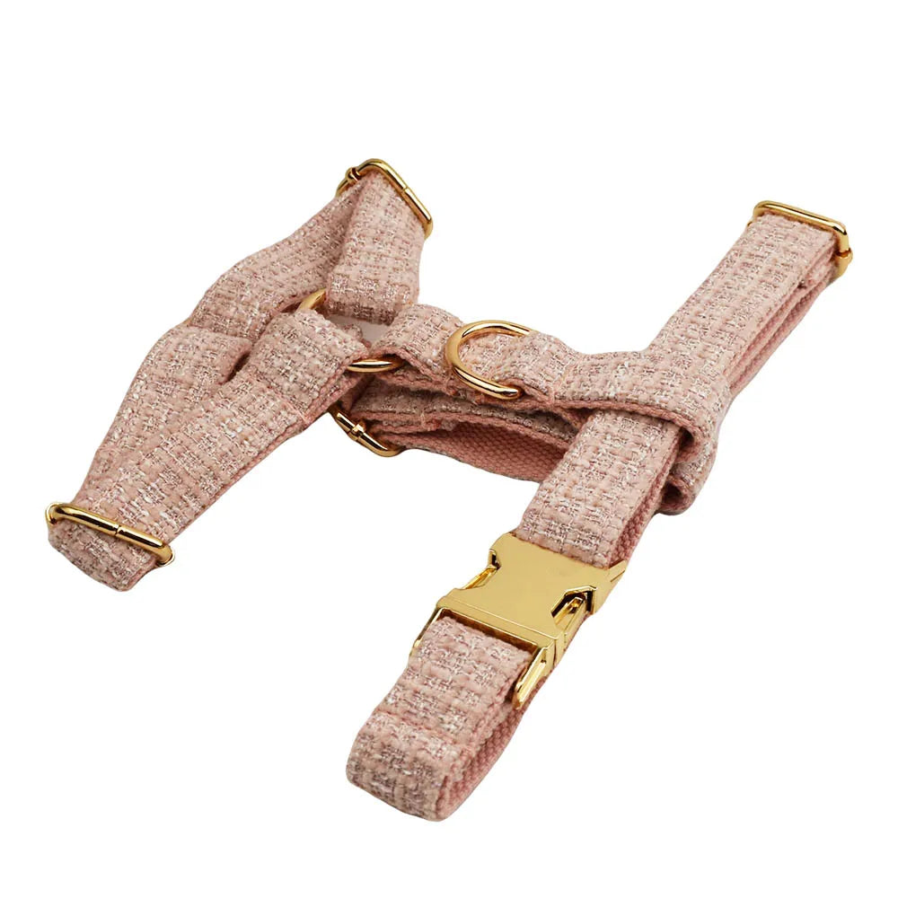 Customized Pink Velvet Dog Collar Set Engraved ID Nameplate