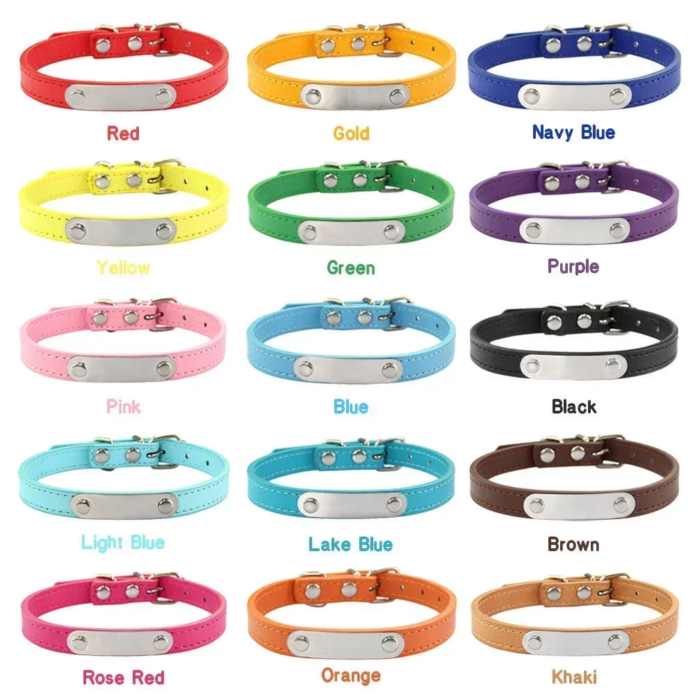 Personalized Dog & Cat Collar Engraved PU Leather ID Collar