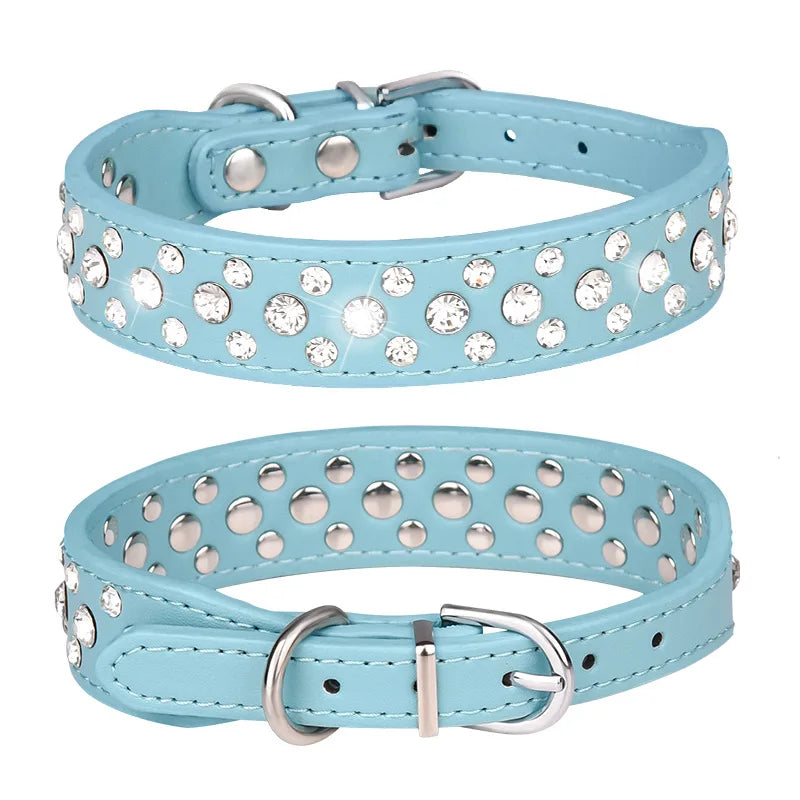 Rhinestone PU Pet Collar Adjustable Collar for Cats & Small Dogs