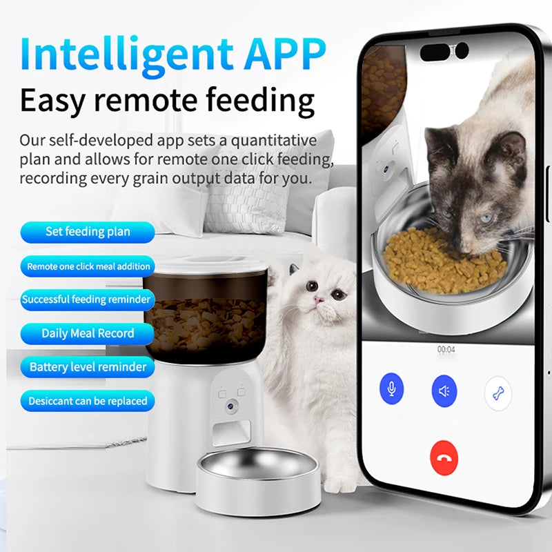 3L Pet Feeder with HD Camera & Stainless Steel Bowl  App Control