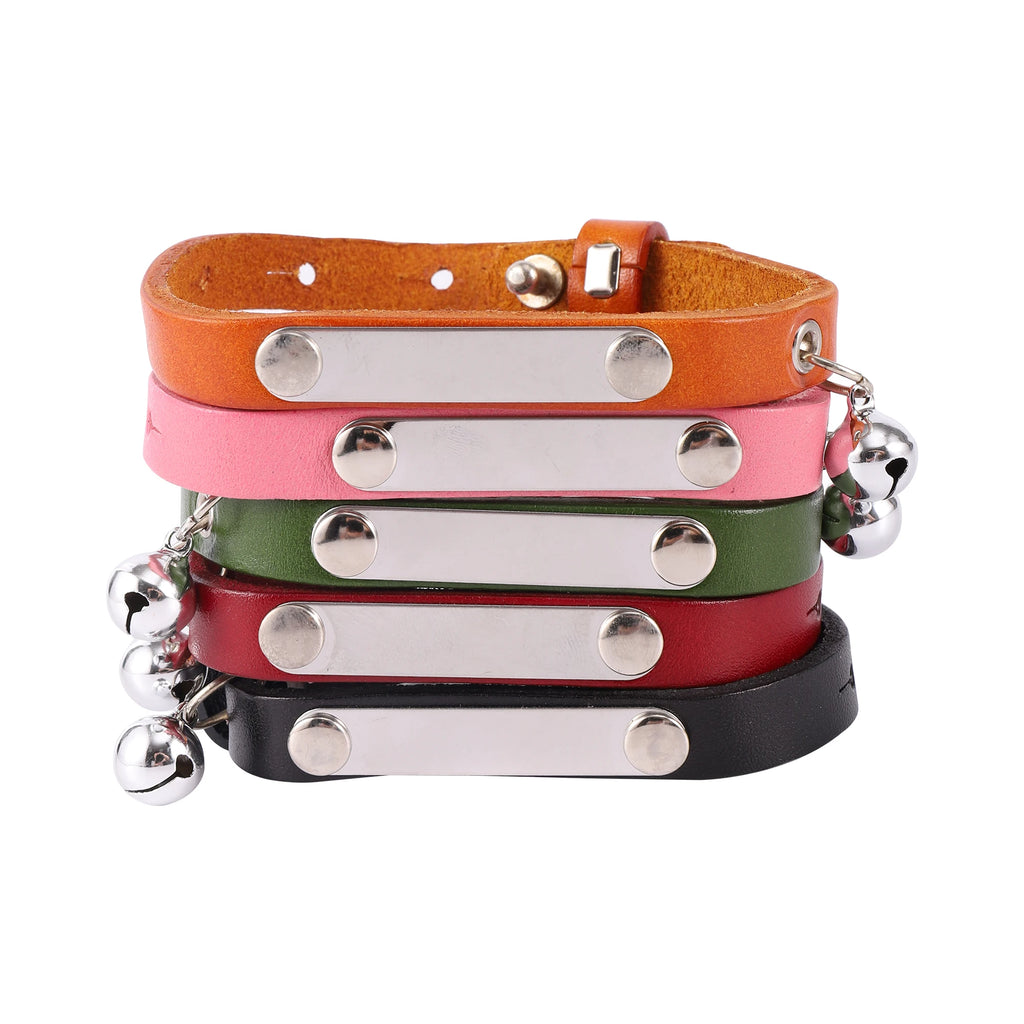 Personalized Leather Cat Collar Adjustable Anti-Loss with Bell