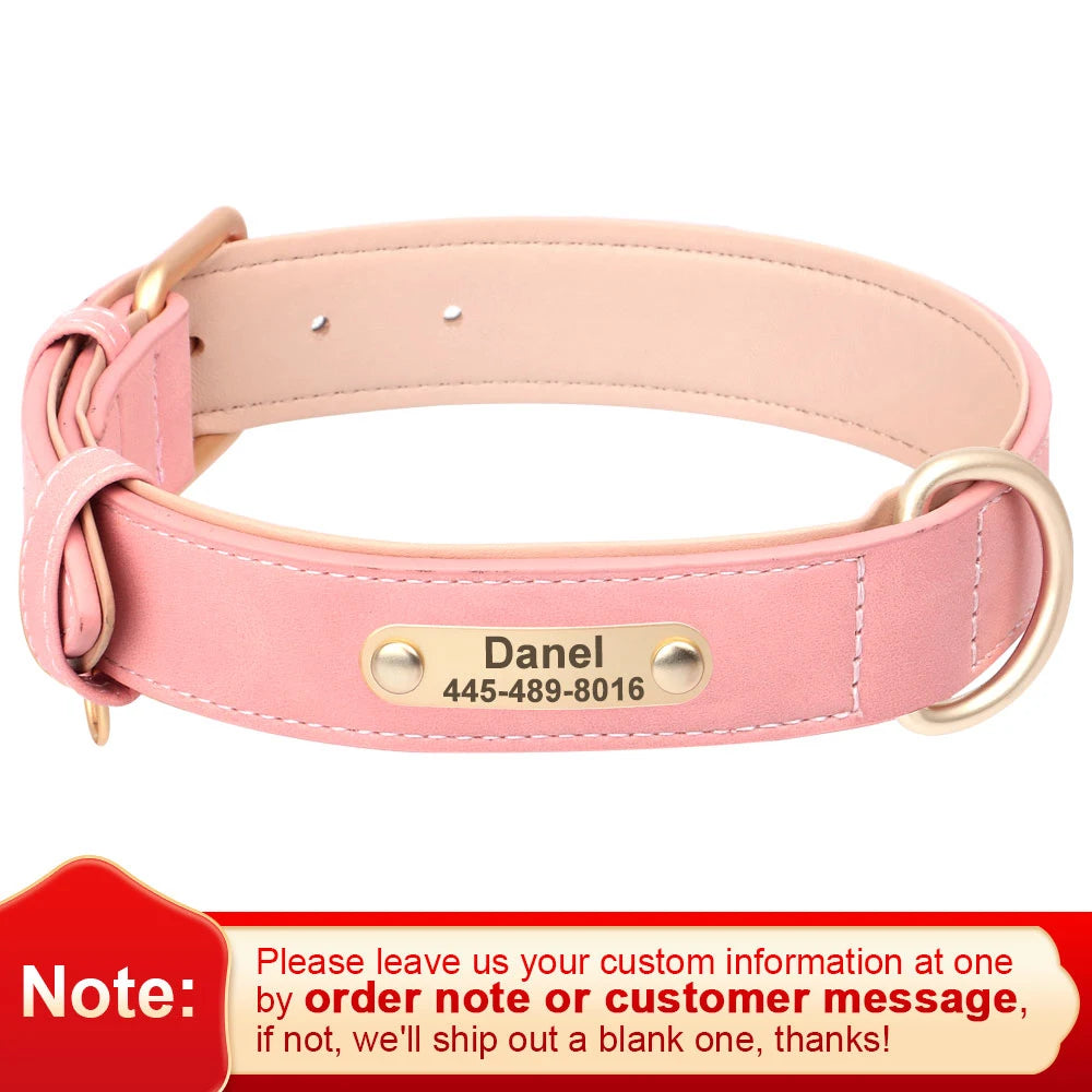 Personalized PU Leather Dog Collar Free Engraved Name ID