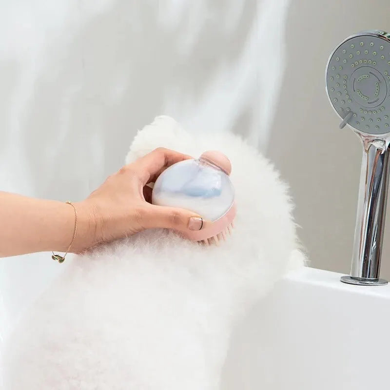 Pet Bath Brush with Shampoo Dispenser Soft Silicone Grooming Tool
