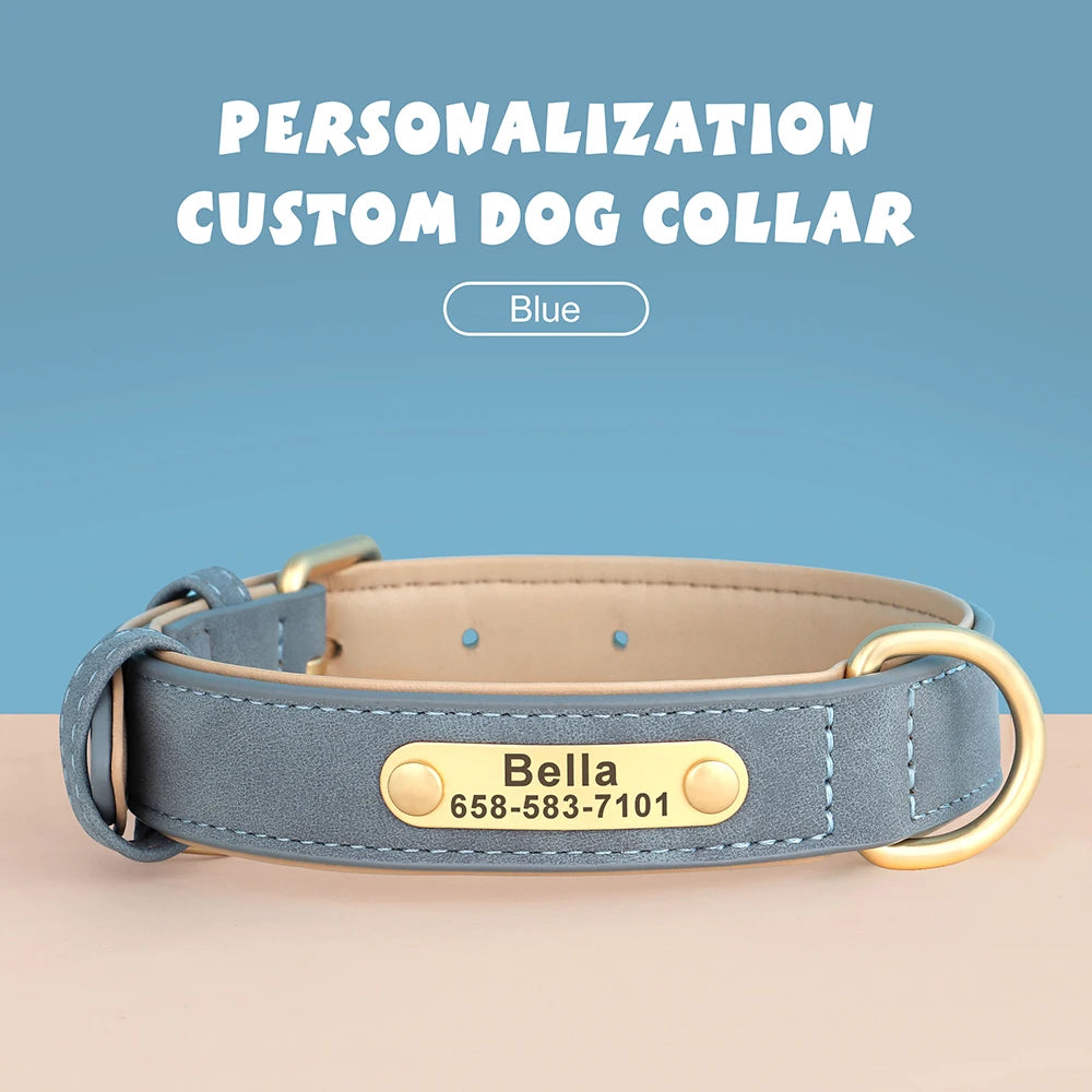 Personalized PU Leather Dog Collar Free Engraved Name ID