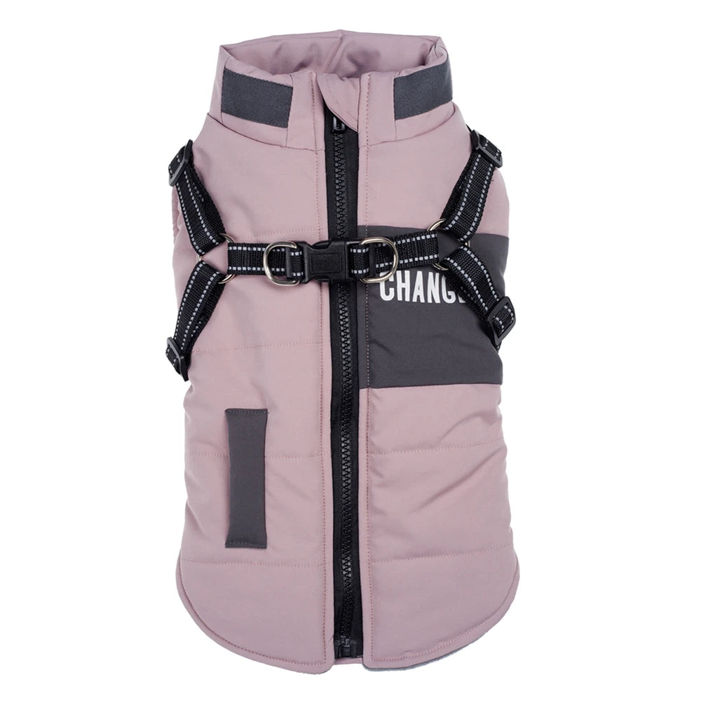 Winter Warm Dog Jacket with Harness Waterproof Pet Coat
