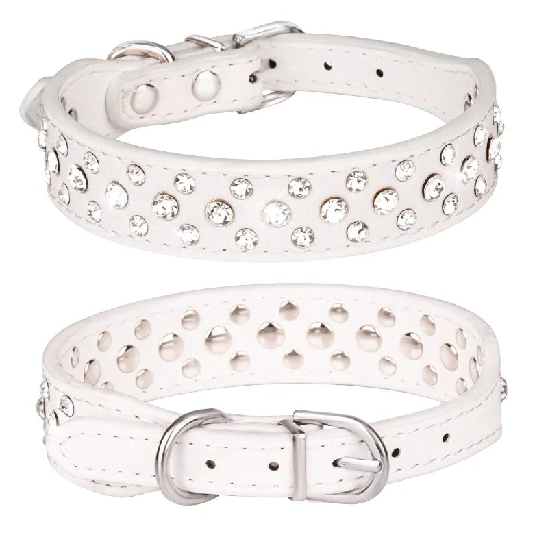 Rhinestone PU Pet Collar Adjustable Collar for Cats & Small Dogs