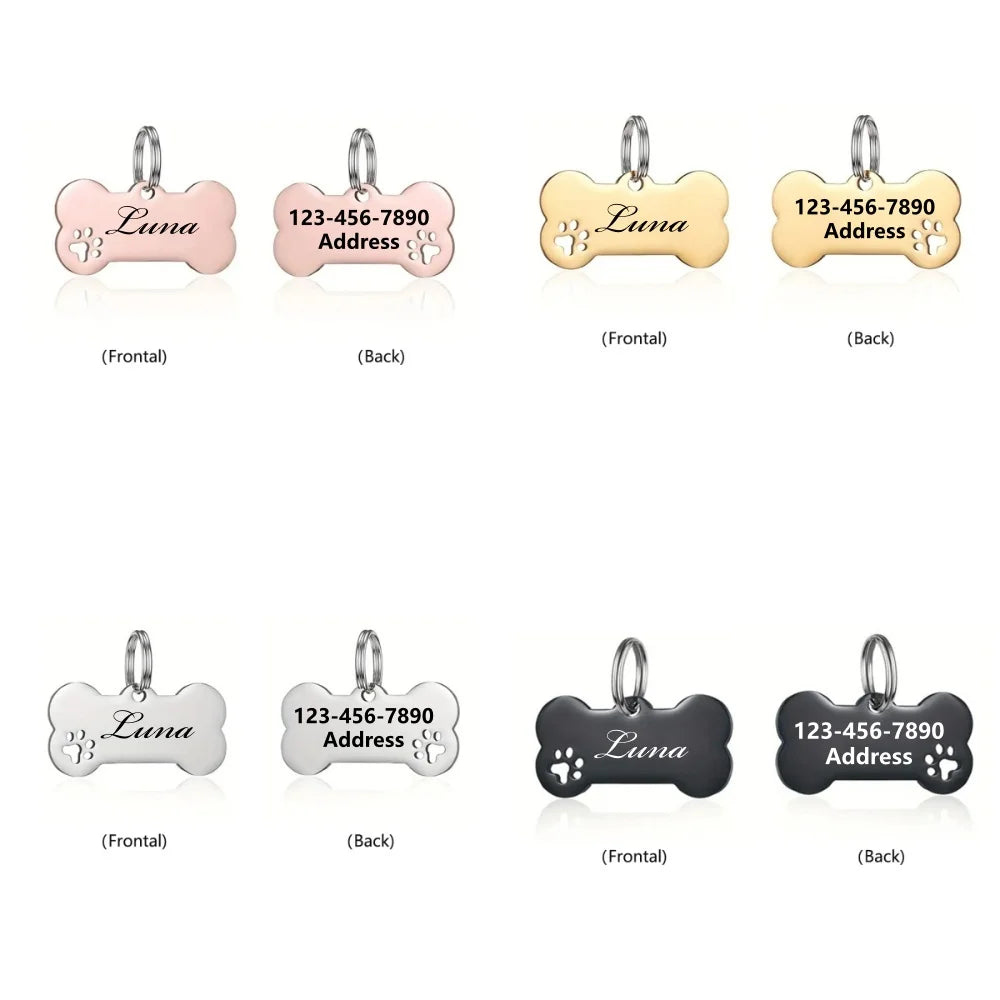 Personalized Pet ID Tag with Bone Pendant Custom Name Tag