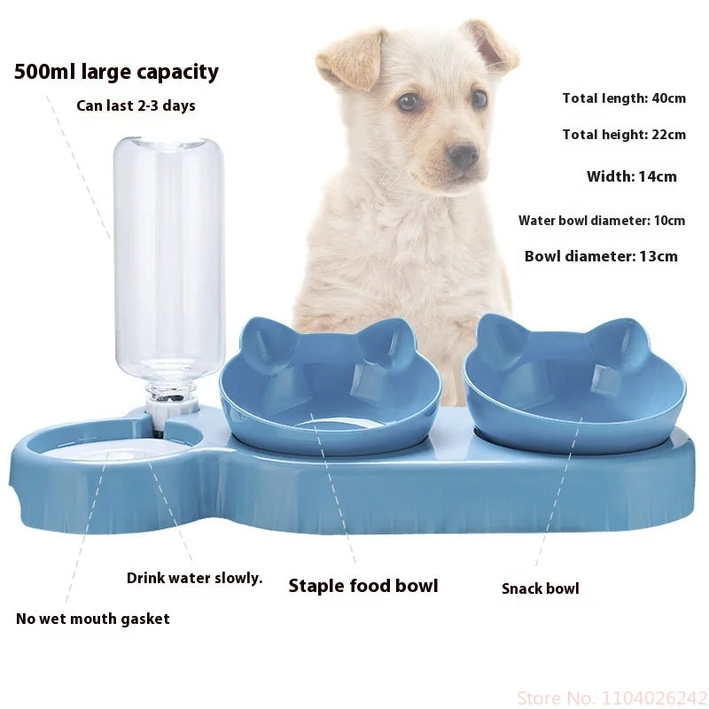 3-in-1 Pet Bowl | Tilt Diet Feeder with Gravity Water Bottle