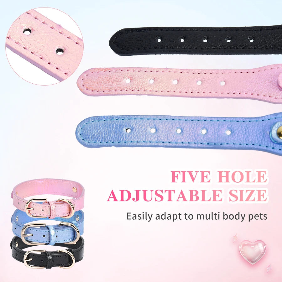 Sparkling Heart PU Pet Collar Adjustable Cat & Dog Necklace