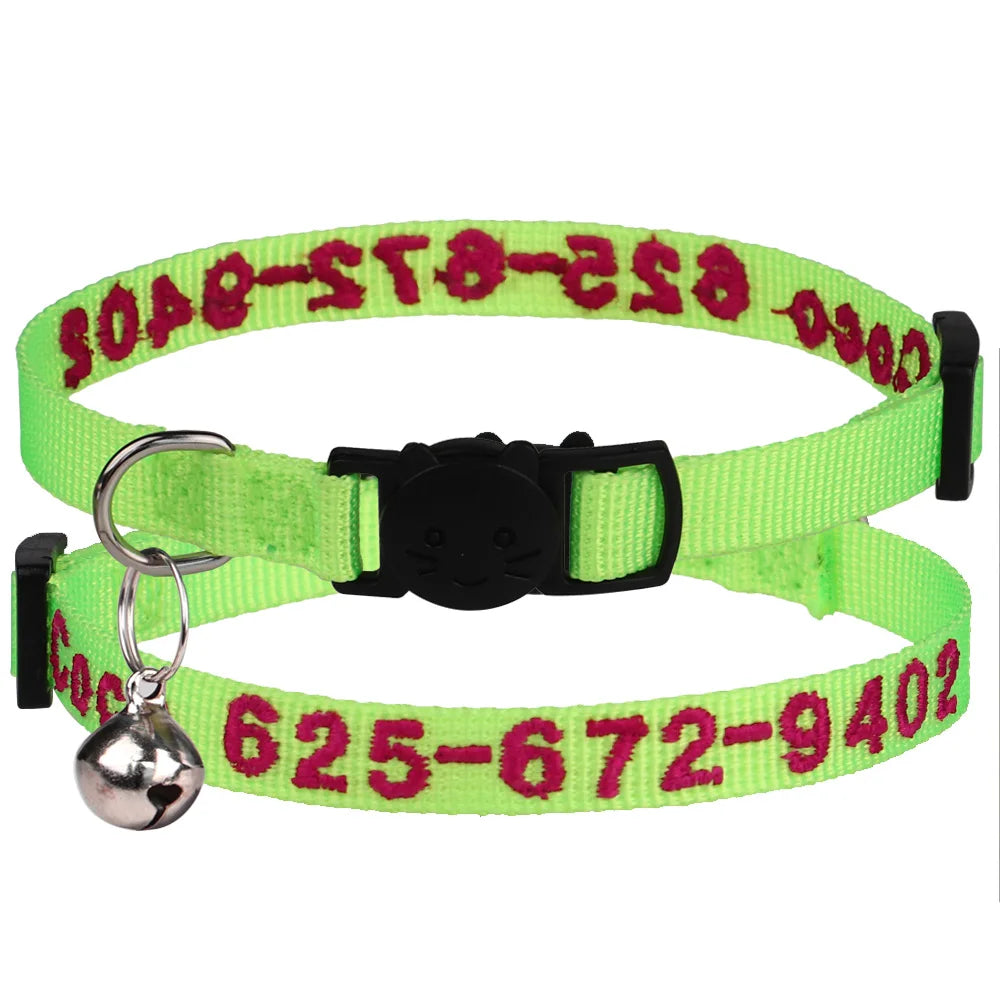 Custom Embroidered Cat & Dog Collar Adjustable Nylon ID Collar
