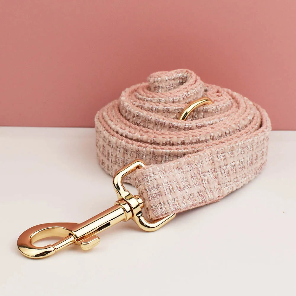 Customized Pink Velvet Dog Collar Set Engraved ID Nameplate