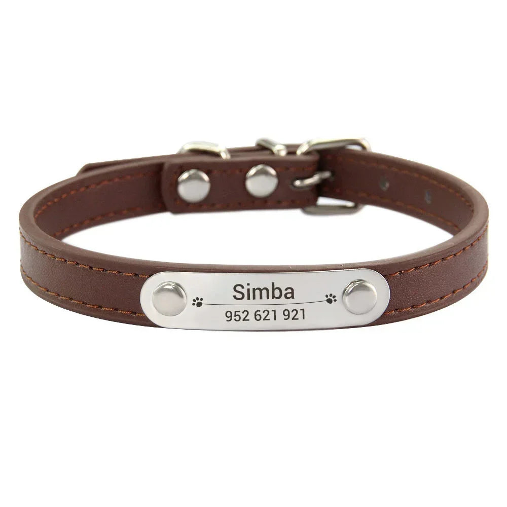 Personalized Dog & Cat Collar Engraved PU Leather ID Collar