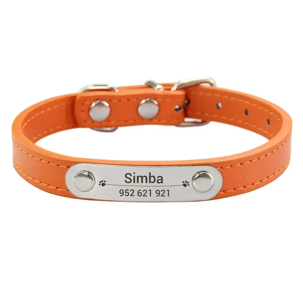 Personalized Dog & Cat Collar Engraved PU Leather ID Collar