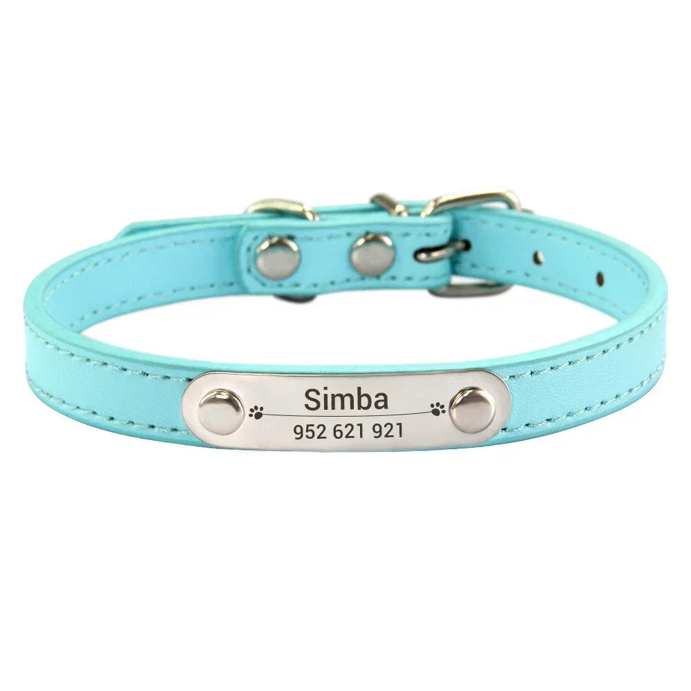 Personalized Dog & Cat Collar Engraved PU Leather ID Collar