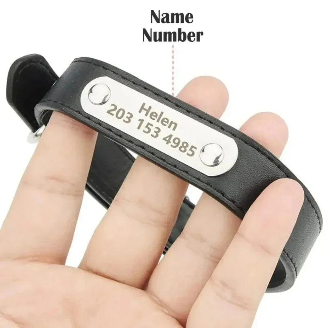 Custom Dog Collar with Engraved ID Tag Anti-Lost PU Leather