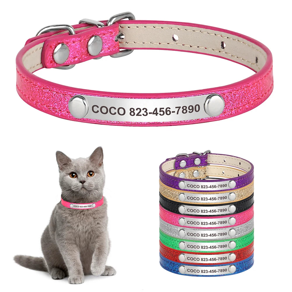 Personalized Cat & Dog Collar  Custom Leather ID Necklace