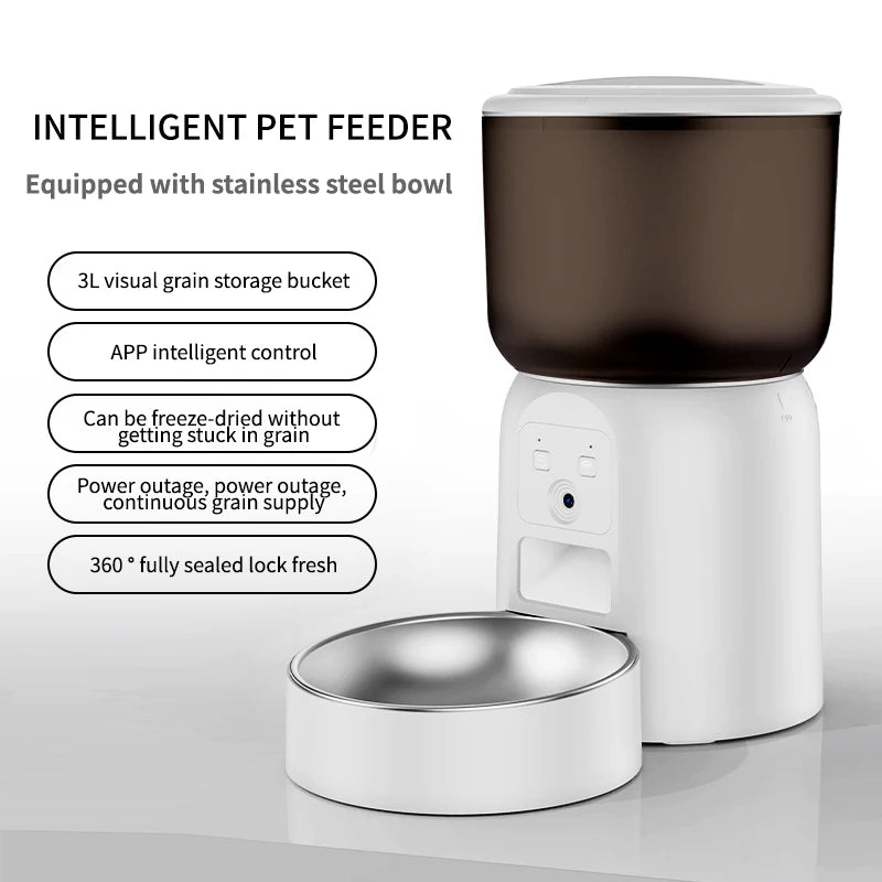 3L Pet Feeder with HD Camera & Stainless Steel Bowl  App Control