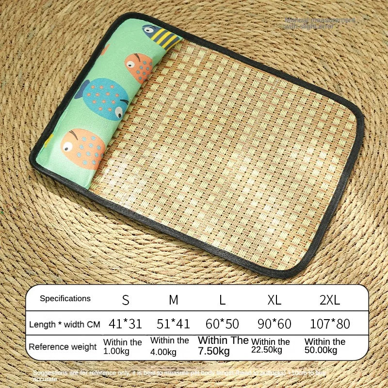 Rattan Woven Pet Bed Cooling Summer Mat for Cats & Small Dogs
